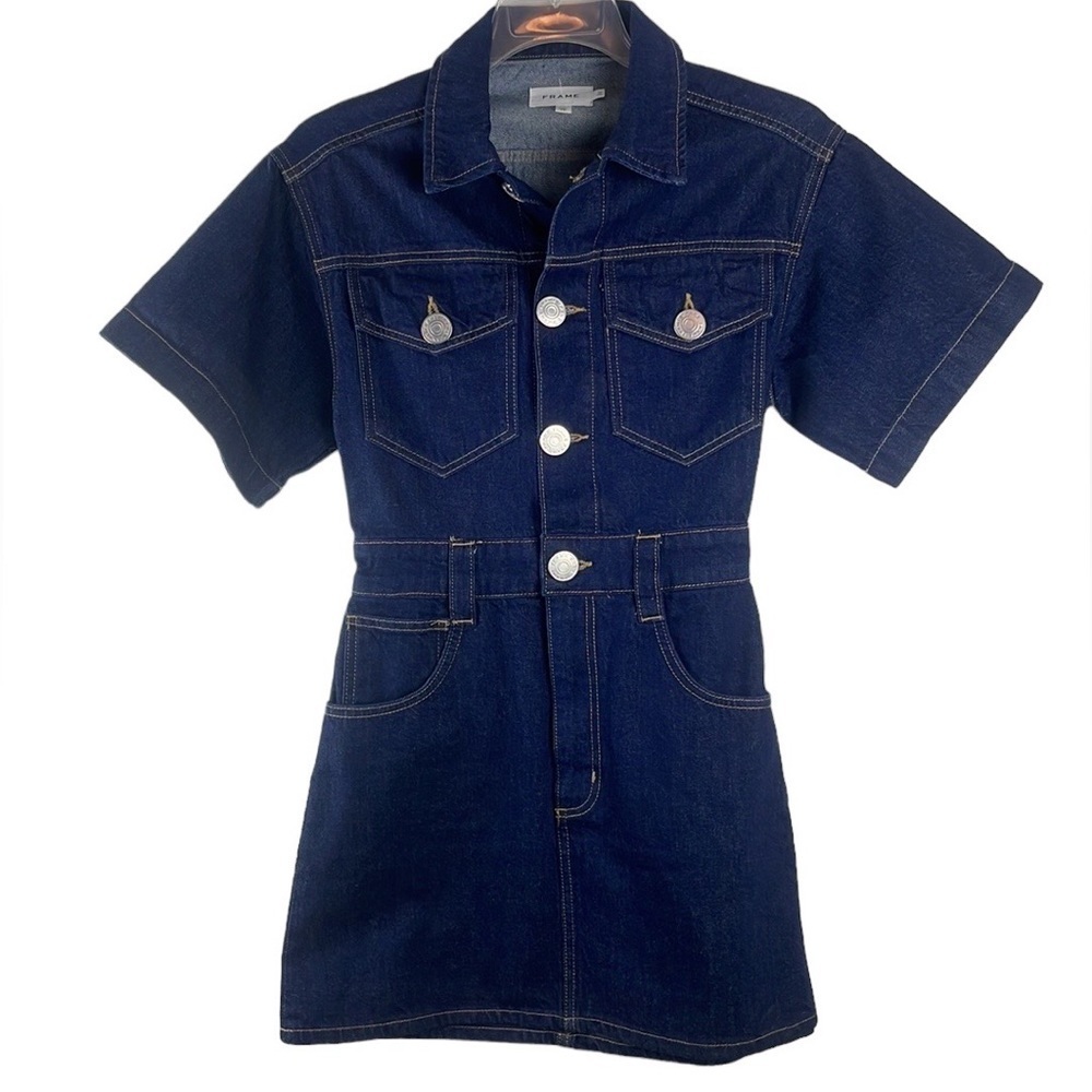 FRAME Oversized Detail Denim Mini Dress size XS - Picture 9 of 12